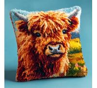 Latch Hook Kit Pillow for Adults and Beginners Cushion Cover Baby Scotland Highland Cow Pattern Printed Throw Pillow Case Cushion Cover Pillowcase Embroidery Kit Embroidery with Printed Canv