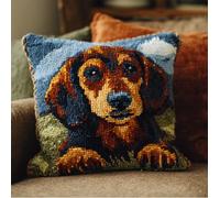 Latch Hook Kit Pillow For Adults And Beginners Cushion Cover Dachshund Pattern Printed Throw Pillow Case Cushion Cover Pillowcase Embroidery Kit Embroidery With Printed Canvas,43×43Cm