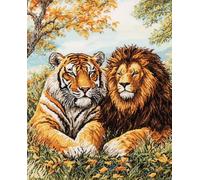 Latch Hook Kit Rug Lion And Tiger Animals Printed Canvas Tapestry Kits Embroidery Set Diy Crochet Yarn Kit For Beginners Adults Printed Latch Hook Rugs 23x35in