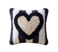 Latch Hook Kit Unfinished Cushion Cover With Printed Canvas Heart-Shape And Black White Stripe Pillowcase Sewing Making Kits For Beginners Adults Kids Embroidery Kits Home Decoration 17X17In