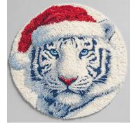 Latch Hook Kits A White Tiger Wearing A Santa Hat 20X20Inch (50X50Cm)) Diy Latch Hook Flower Rug Kit, Home Carpet Rug Making Kit Cross Stitch Embroidery Kits Needlework Crafts Rug For Home D