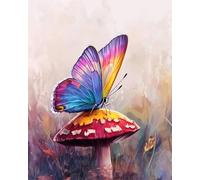 Latch Hook Kits Cartoon Butterfly and Mushroom Handmade Self Knotting Set，DIY Tapestry Kits for Adults Cushion Large Latch Hook Tapestry Pre-Printed Pattern Rug Embroidery Craft 35x46in