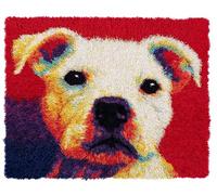 Latch Hook Kits Colorful Pitbull Dog 21X29In/55X75Cm DIY Latch Hook Rug Kit, Home Carpet Rug Making Kit Cross Stitch Embroidery Kits Needlework Crafts Rug for Home Decor