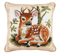 Latch Hook Kits Cushion for Adults Deer Latch Hook Pillow Kits 17X17Inch DIY Handmade Pillowcase for Beginners Pre-Printed Pattern Needlework Crochet Craft Kits for Sofa Decoration