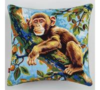 Latch Hook Kits Cushion for Adults Monkey Latch Hook Kits for Adults 17X17Inch with Preprinted Pattern Needlework Embroidery Set DIY Handmade Crochet Craft Kit for Sofa Home Decor