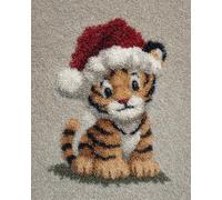 Latch Hook Kits Cute Little Tiger Wearing A Santa Hat 15X20In/52X38Cm DIY Latch Hook Rug Kit, Home Carpet Rug Making Kit Cross Stitch Embroidery Kits Needlework Crafts Rug for Home Decor
