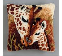Latch Hook Kits DIY Throw Pillow Cover Giraffe Mother and Baby Latch Hook Sofa Cushion Cover Embroidery Craft Kit for Adults and Beginners Pattern Printed Canvas Creativity Crochet Gift 17X1