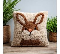 Latch Hook Kits DIY Throw Pillow Cover Little Brown Bunny Latch Hook Sofa Cushion Cover Embroidery Craft Kit for Adults and Beginners Pattern Printed Canvas Creativity Crochet Gift 17X17 Inc