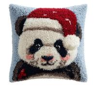 Latch Hook Kits DIY Throw Pillow Cover Panda Wearing A Christmas Hat Latch Hook Sofa Cushion Cover Embroidery Craft Kit for Adults and Beginners Pattern Printed Canvas Creativity Crochet 17