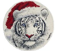 Latch Hook Kits For Adults, A White Tiger Wearing A Santa Hat 20X20Inch (50X50Cm) Diy Latch Hook Rug Kit, Home Carpet Rug Making Kit, Cross Stitch Embroidery Kits Needlework Crafts Rug For H