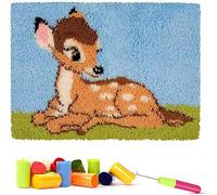 Latch Hook Kits for Adults Baby Deer 50x38cm, DIY Latch Hook Rug Kit Home Carpet Rug Making Kit Cross Stitch Embroidery Kits Needlework Crafts Hook Rug for Home Decor
