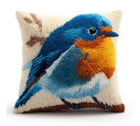 Latch Hook Kits for Adults Beginners Bule Robin Bird DIY Crochet Pillow Kit Pre-Printed Pillowcase Hook and Latch Rug Kits Needlework Cushion Cover for Home Sofa Decoration 17X17 in.
