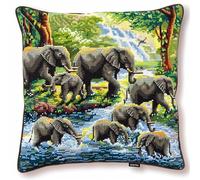 Latch Hook Kits for Adults Beginners Cushion Elephant Beginner Latch Hook Kit DIY Pillow Materials Package 43cmX43cm DIY Hooks Knitted Embroidered Carpet Pillow Embroidery Latch Hook Carpet Kit