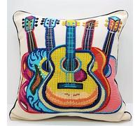 Latch Hook Kits for Adults Beginners Cushion Guitar Pattern Latch Hook Kits for Adults Needlework Pillow Cover 43cmX43cm DIY Hooks Knitted Embroidered Carpet Pillow Embroidery Latch Hook Carpet