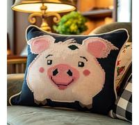 Latch Hook Kits for Adults Beginners Cushion Pig Latch Hook Kits for Adults Beginners 17X17Inch DIY Handmade Pillowcase for Beginners Pre-Printed Pattern Needlework Crochet Craft Kits for Sofa