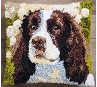 Latch Hook Kits For Adults Beginners English Springer Spaniel Dog Diy Crochet Pillow Kit Pre-Printed Pillowcase Hook And Latch Rug Kits Needlework Cushion Cover For Home Sofa Decoration 17X1