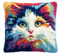 Latch Hook Kits for Adults Beginners Orange Cat DIY Crochet Pillow Kit Pre-Printed Pillowcase Hook and Latch Rug Kits Needlework Cushion Cover for Home Sofa Decoration 17X17 in.