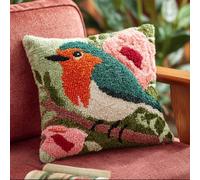 Latch Hook Kits for Adults Beginners Robin On Rose Branch DIY Crochet Pillow Kit Pre-Printed Pillowcase Hook and Latch Rug Kits Needlework Cushion Cover for Home Sofa Decoration 17X17 in.