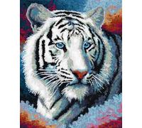Latch Hook Kits for Adults Beginners Rug White Tiger 52X38Cm DIY Crochet Yarn Embroidery Handmade Needlework with Printed Canvas for Home Decoration