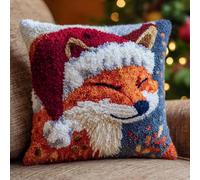 Latch Hook Kits for Adults Cartoon Fox Animal Latch Hook Kit Pillow DIY Rug Crochet Hook Cushion Making Kits with Preprinted Pattern Canvas 43x43cm