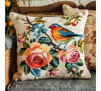 Latch Hook Kits For Adults Colorful Flowers And Birds Latch Hook Kit Cushion Animal 3D Pillow Materials Package Latch Hook Embroidery Kits Diy Carpet Cushion Crocheting Pillowcase For Home 43x43cm