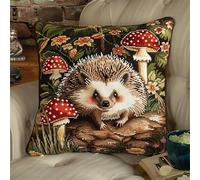 Latch Hook Kits for Adults Cushion Covers Hedgehog Latch Hook Kits for Adults Pillow Case 17X17Inch Handmade Crochet Craft Kits Cushion Cover Needlework for Home Decoration Patterns Printed DIY