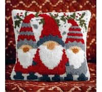 Latch Hook Kits For Adults Kids, Christmas Gnomes Beginners Diy Throw Pillow Kit Pre-Printed Pillowcase Hook And Latch Rug Kits Cross-Stitch Cushion Cover For Home Sofa Decoration 17X17 Inch