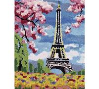 Latch Hook Kits for Adults Kids Eiffel Tower and Flowers, 23x35in/60x90cm DIY Latch Hook Rug Kit, Home Carpet Rug Making Kit, Cross Stitch Embroidery Kits Needlework Crafts Rug for Home Deco