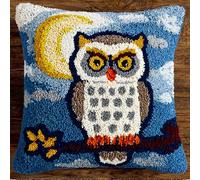 Latch Hook Kits For Adults Kids, Owl Under The Moon Beginners Diy Throw Pillow Kit Pre-Printed Pillowcase Hook And Latch Rug Kits Cross-Stitch Cushion Cover For Home Sofa Decoration 17X17 In