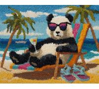 Latch Hook Kits for Adults Kids Panda Wearing Glasses On A Beach, 15X20In/52X38Cm DIY Latch Hook Rug Kit, Home Carpet Rug Making Kit, Cross Stitch Embroidery Kits Needlework Crafts Rug for H