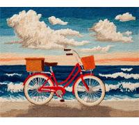 Latch Hook Kits for Adults Kids Seaside Bicycle, 15X20In/52X38Cm DIY Latch Hook Rug Kit, Home Carpet Rug Making Kit, Cross Stitch Embroidery Kits Needlework Crafts Rug for Home Decor