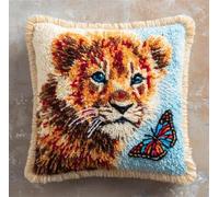 Latch Hook Kits for Adults Lion Animal and Butterfly DIY Latch Hook Kits Pillowcase Embroidery,Knitting,Gift for Adults/Beginners 43x43cm
