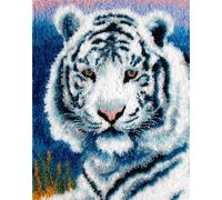 Latch Hook Kits for Adults Rug White Tiger 52X38Cm Crafts Crochet Yarn with Pre-Printed DIY Handmade Embroidery Needlework for Home Decoration