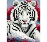 Latch Hook Kits for Adults Rug White Tiger 52X38Cm DIY Crochet Yarn Embroidery Handmade Needlework with Printed Canvas for Home Decoration