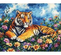 Latch Hook Kits For Adults Tiger Animal And Flowers Diy Embroidery Cushion Rug，Latch Hook Kits Crochet Carpet Set With Pre-Print For Beginners And Adults Tapestry Kit Small 23x35in
