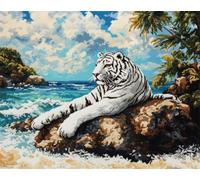 Latch Hook Kits for Adults White Tiger Animal and Seascape DIY Embroidery Cushion Rug,Latch Hook Kits Crochet Carpet Set with Pre-Print for Beginners and Adults Tapestry Kit Small 35x46in