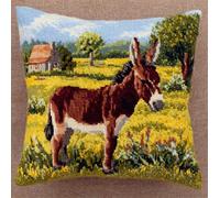 Latch Hook Kits For Diy Throw Pillow Cover, Donkey In The Field Colorful Handmade Pillow Case Cross-Stitch Embroidery Cushion For Home Decoration, Festival Gift 17X17Inch