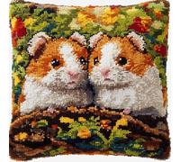 Latch Hook Kits for DIY Throw Pillow Cover,Needlework Cushion Cover Hand Craft Crochet for Adults Beginners Cross-stitch Embroidery Cushion Cover for Home Decoration 17x17 Inch,Two Hamsters
