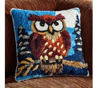 Latch Hook Kits for DIY Throw Pillow Cover, Owl On A Branch Colorful Handmade Pillow Case Cross-Stitch Embroidery Cushion for Home Decoration, Festival Gift 17X17Inch