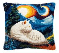 Latch Hook Kits for Kids Adults Cat Under The Stars DIY Rug Tapestry Kits with Printed Canvas Embroidery Festival Gifts Home Decoration 17Inch X 17Inch