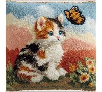 Latch Hook Kits for Kids Adults Kitten and Butterfly DIY Rug Tapestry Kits with Printed Canvas Embroidery Festival Gifts Home Decoration 17Inch X 17Inch
