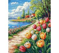 Latch Hook Kits for Kids and Adults, Beautiful Tulip Flowers 55X75Cm DIY Latch Hook Rug Kit, Cross Stitch Rug Making Kit, Carpet Making Crochet Kits Embroidery Kits Needlework Crafts for HOM