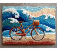 Latch Hook Kits for Kids and Adults, Seaside Bicycle 15X20In/52X38Cm DIY Latch Hook Rug Kit, Cross Stitch Rug Making Kit, Carpet Making Crochet Kits Embroidery Kits Needlework Crafts for HOM