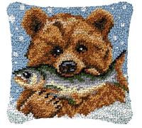 Latch Hook Kits Pillow Bear Eats Fish Diy Rug Hooking Pillow Cover Cr