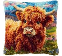 Latch Hook Kits Pillow Brown Cow Diy Rug Hooking Pillow Cover Craft S