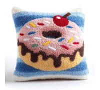 Latch Hook Kits Pillow Desserts Crochet Yarn Cushion Colour Pre-Printed Canvas Rug Needlework Diy Pillowcase Hook And Latch Kit Christmas Home Arts Crafts Sofa Decoration 43X43Cm/17X17 Inch