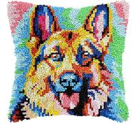 Latch Hook Kits Pillow for Adults German Shepherd Pillow Cover Pre-Printed Patterns Pillowcase Needlework Crochet Yarns Latch Hooking Cushion for Sofa Decor 17x17inch(j93)