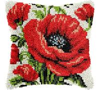 Latch Hook Kits Pillow for Adults Poppies Pillow Cover Pre-Printed Patterns Pillowcase Needlework Crochet Yarns Latch Hooking Cushion for Sofa Decor 17x17inch(j125)