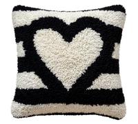 Latch Hook Kits Pillow Heart-Shape And Black White Stripe Diy Handmade Cushion Crochet Yarn Embroidery Needlework Hook And Latch Kit Pillowcase Rug Cover Home Sofa Christmas Decoration 17X17