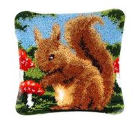 Latch Hook Kits Rugs, ColiCor DIY Latch Hook Kits Cushion Latch Hooking Rug Kits Cushion Embroidery for Kids, Squirrel
